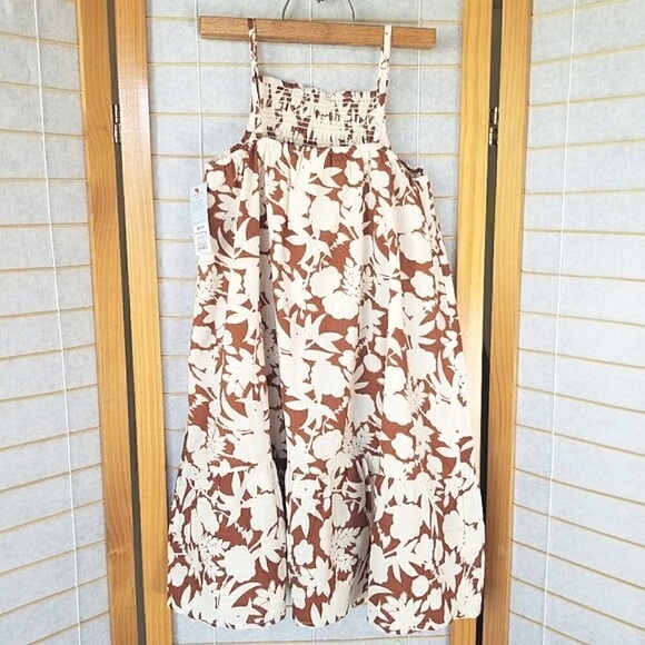 New Little Girls Brown and Cream Sun Dress Size XS 4/5 Cat & Jack NWT - Picture 1 of 7